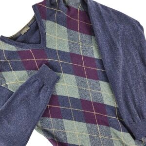 Wolsey 100% Wool Argyle V-Neck Sweater Men's Blue Purple Woolmark Size XL